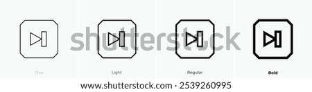 skip icon. Thin, Light Regular And Bold style design isolated on white background