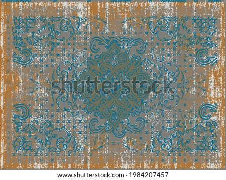 Beauty contemporary art traditional Persian florals oriental and geo pattern design earth tones color