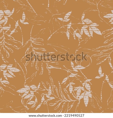 Gender neutral foliage leaf seamless raster background. Simple whimsical 2 tone pattern. Kids nursery wallpaper or scandi all over print.botanical florals silhouette designs amber colors