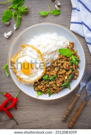 Similar – Image, Stock Photo Fried eggs with green asparagus. Fast lunch ideas, healthy breakfast, summer food.