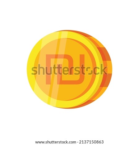 Gold game coin. Shekel israel coin icon. Gold medal. Coin with the Shekel israel symbol. Graphic user interface design element. Game coin. Money symbol. Game elements. Bank payment symbol.