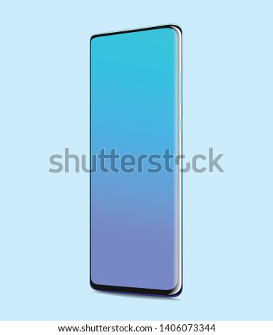 smartphone with blank screen. Fullscreen realistic on  blue background