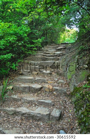 Climbing up a flight of stone steps