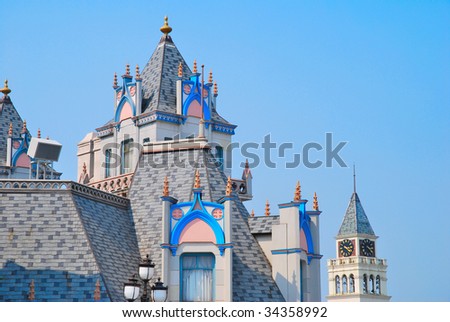 Unique roof architecture of castles in a fantasy land