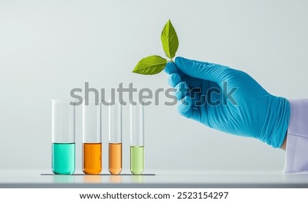 Similar – Image, Stock Photo Hand with analysis tube on blue background with copy space