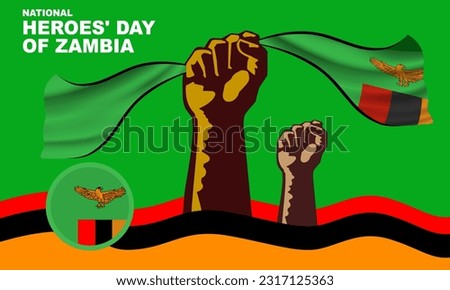 hand holding ZAMBIA flag with ZAMBIA flag background and bold text. commemorate HEROES' DAY OF ZAMBIA on July 3rd
