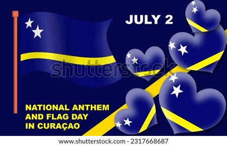 curacao flag with various variations and shaped LOVE and bold text to commemorate National Anthem and Flag Day in Curaçao