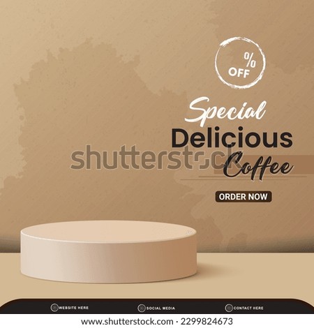 special drink discount square template banner with copy space 3d podium for product sale with abstract gradient brown background design