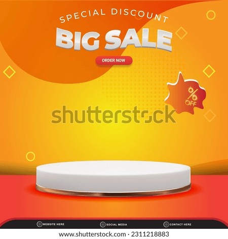 special discount big sale square background for social media post with copy space 3d podium for product sale with abstract gradient orange and yellow design
