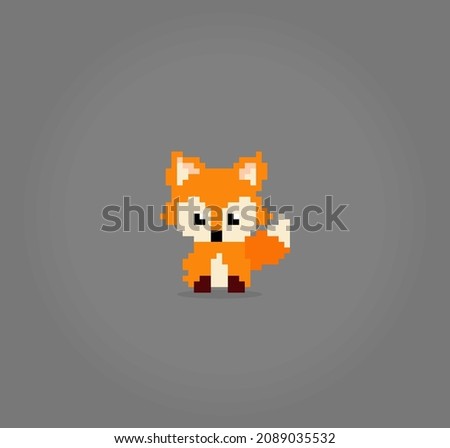 8-bit pixel of fox. Animal in Vector illustration for cross stitch and game assets.
