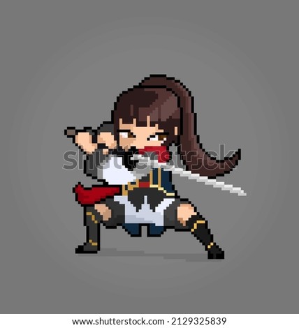 8 bit of pixel women's character. Anime Samurai Girl in vector illustrations for game assets or cross stitch patterns. Photo stock © 