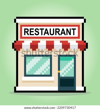 8 bit pixel shop, restaurant. marketing home icon for game assets and web icon in vector illustrations.