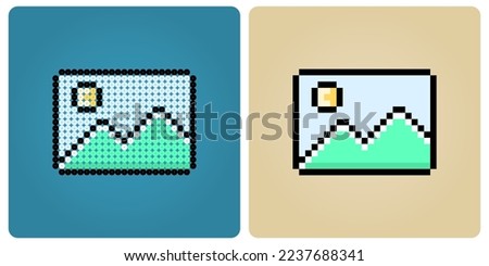 Pixel 8 bit frame of gallery. game assets in vector illustrations.