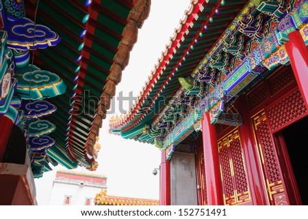 architecture details of Ming and Qing Dynasty of China architecture style.this building is in the Summer Palace