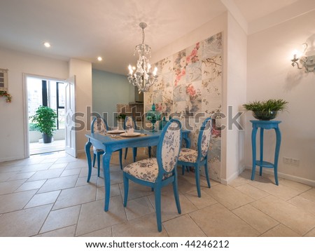 luxury classic dining room with beautiful pattern on wall tile