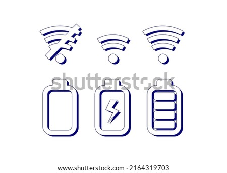 Network Wifi and Battery Indicator Two Colors Icon Set Vector Illustration White and Dark Blue