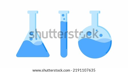 Laboratory Glassware Illustration Flat Vector Icon Borosilicate Chemistry Glass Conical Round Flask and Test Tube