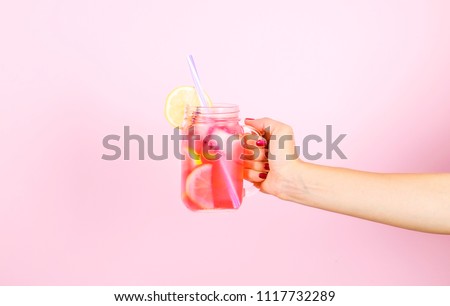 Similar – Image, Stock Photo Tasty cold red cocktail on table