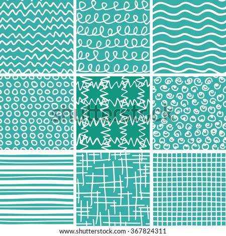 Set of 9 abstract seamless doodle patterns and textures. Can be used for wallpapers, pattern fills, web page backgrounds, textile prints etc. EPS8 vector illustration includes Pattern Swatches.