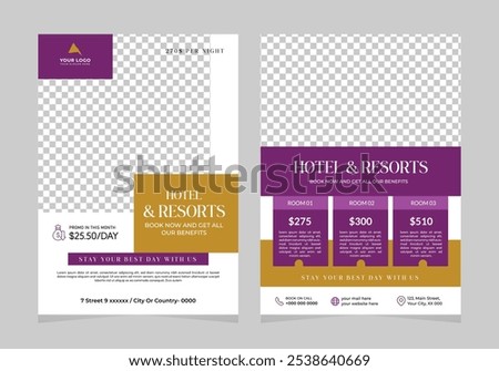 hotel flyer template design with hotel information template