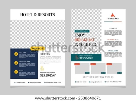 hotel flyer template design with hotel information template