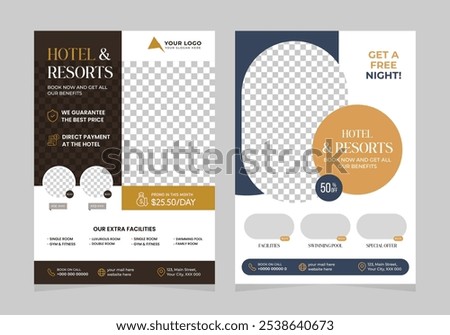 hotel flyer template design with hotel information template