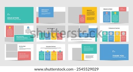 education presentation powerpoint design slide template. kids back to school brochure cover slide design