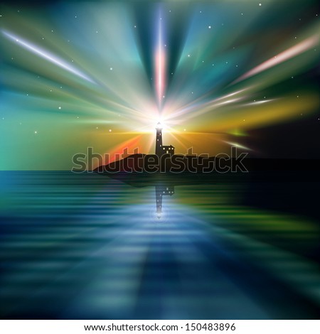 abstract nature background with lighthouse and sunrise