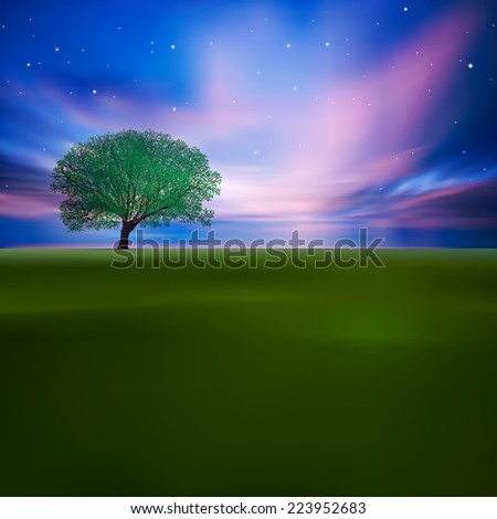 abstract Nature background with clouds and green tree