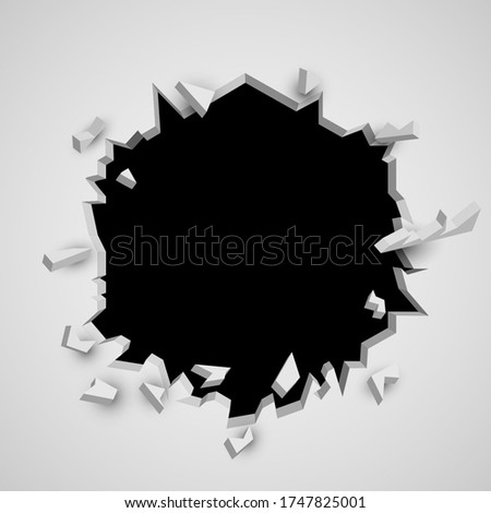 Broken wall. Cracked hole with space for text. Vector illustration