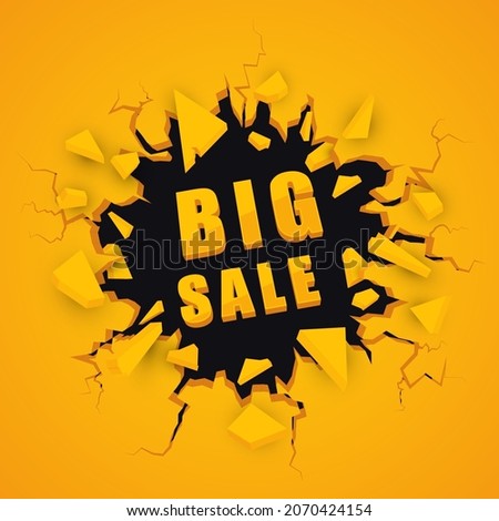 Big sale banner. Exploding wall. Vector background Imagine de stoc © 