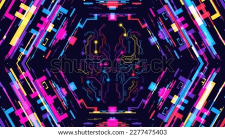 Human brain. Technology background. Neon colors. Vector illustration