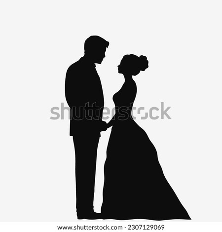 Bride and groom. Black silhouette. Vector illustration