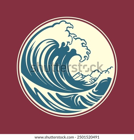 Tsunami wave logo in Japanese style. Vector illustration