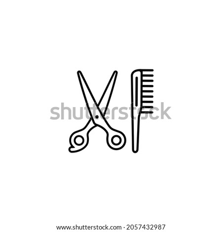 Barber scissors and comb outline flat icon vector