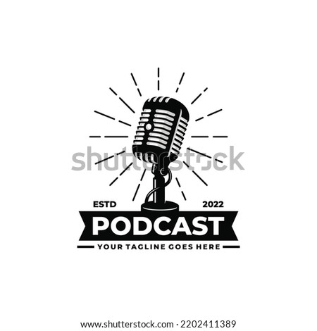 Podcast logo design. Vintage microphone logo