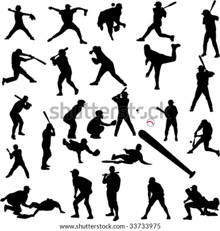 baseball silhouettes - vector