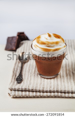 Chocolate cream with cream, with copyspace
