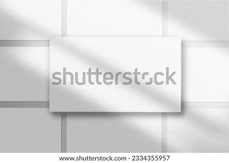 Realistic pattern elegant and minimalist white blank business card mockup powerpoint presentation . 3D vector illustration. Windows shadow and leaves overlay on isolated background.