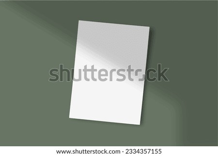 Realistic empty Blank white flyer mockup Paper Leaflet, Flyer, Broadsheet, A4 With Windows and Leaves Shadow Overlay. 3D Illustration Isolated Background. 3D EPS Vector Illustration.