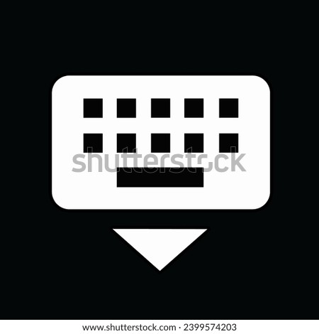 Hide keyboard icon vector isolated on black background for apps and websites.