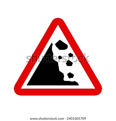 Falling or fallen rocks vector sign board.