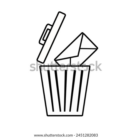 Delete email or message, trash icon and e-mail icon isolated on white background.