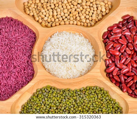 Mix beans and rice on white background
