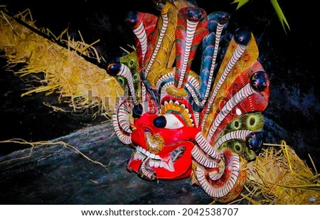 Traditional Devil Mask On Stage. Sri Lanka Traditional Yaka. Yaka Sri lanka. Yaka wesmunu Stok fotoğraf © 