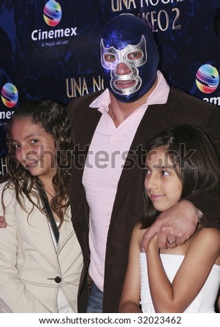 MEXICO CITY, MEXICO-JUNE 9 : Wrestler Blue Demon (C) attends the \
