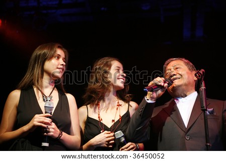 MEXICO CITY - AUGUST 31: Composer Armando Manzanero (R) and The Big Band Jazz of Mexico Performance of the new Album launch \