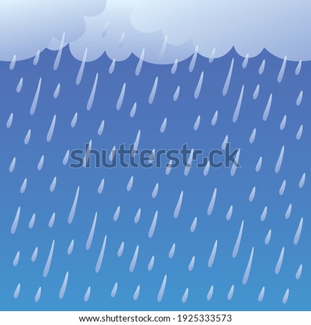 Clouds and falling rain drops in a dark sky vector background, rainy weather forecast illustration.
