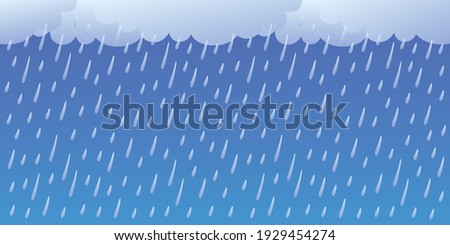 Clouds and falling rain drops in a dark sky background, rainy weather forecast vector illustration.