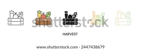 Vector harvest icon, box with vegetables and fruit icon in solid, gradient and line styles and lineal color. Trendy colors. Isolated on a white background. Editable stroke